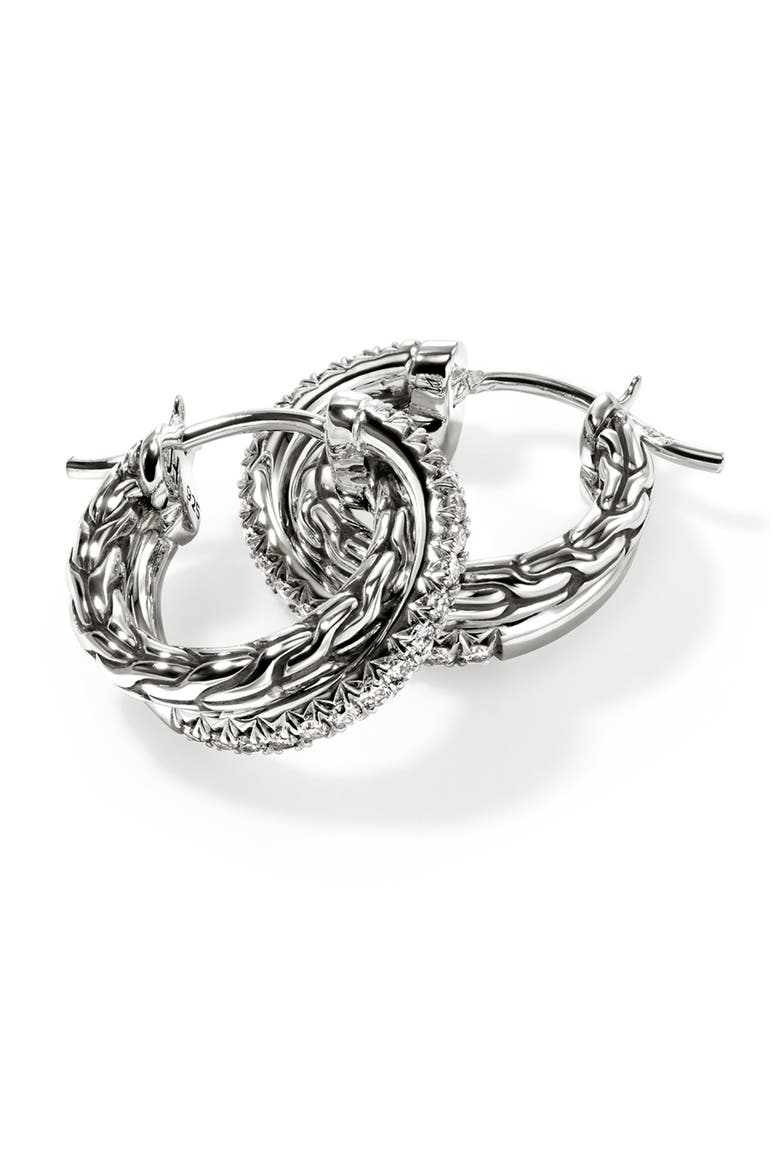 JH Essential Diamond Pavé Crossover Hoop Earrings, 9.5mm, Alternate, color, SILVER/ DIAMONDS