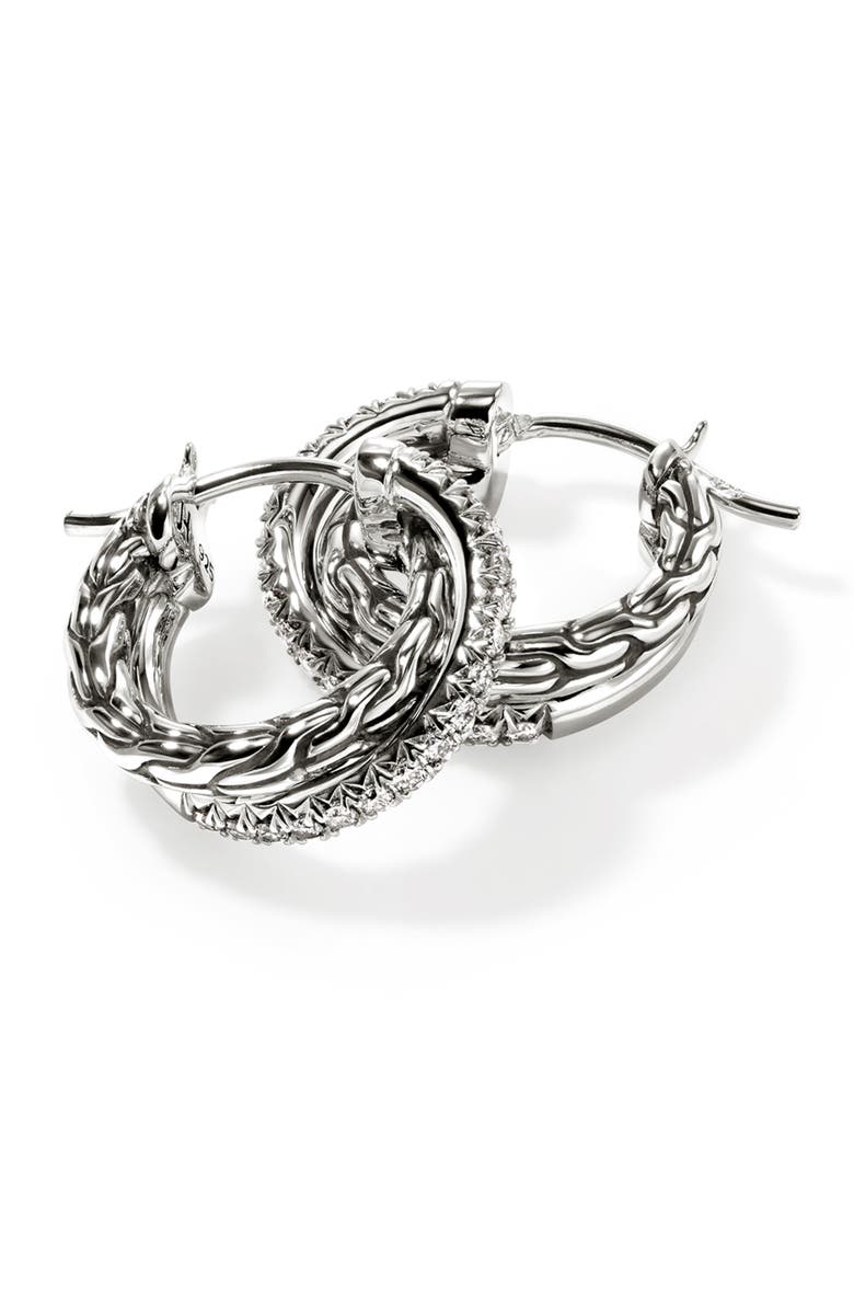 John Hardy JH Essential Diamond Pavé Crossover Hoop Earrings, 9.5mm, Alternate, color, Silver/ Diamonds