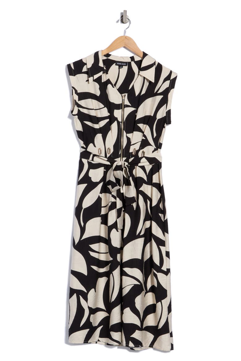 Cap Sleeve Front Zip Midi Dress, Alternate, color, BLACK/ TAUPE