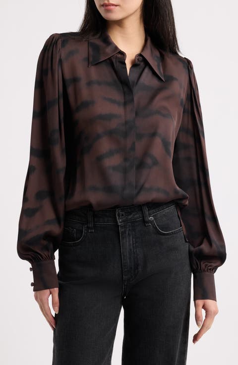 Davis Tie Dye Print Stretch Silk Georgette Button-Up Shirt