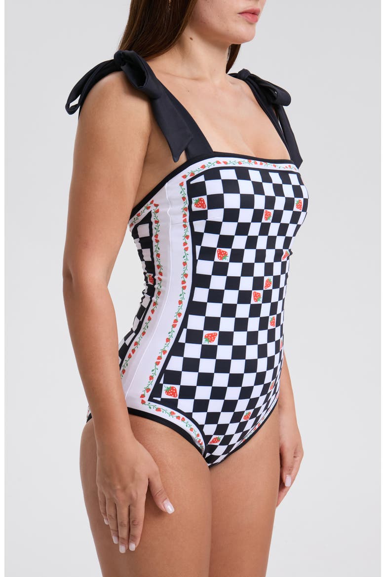 Checkerboard Imagination Reversible One-Piece Swimsuit, Alternate, color, Black