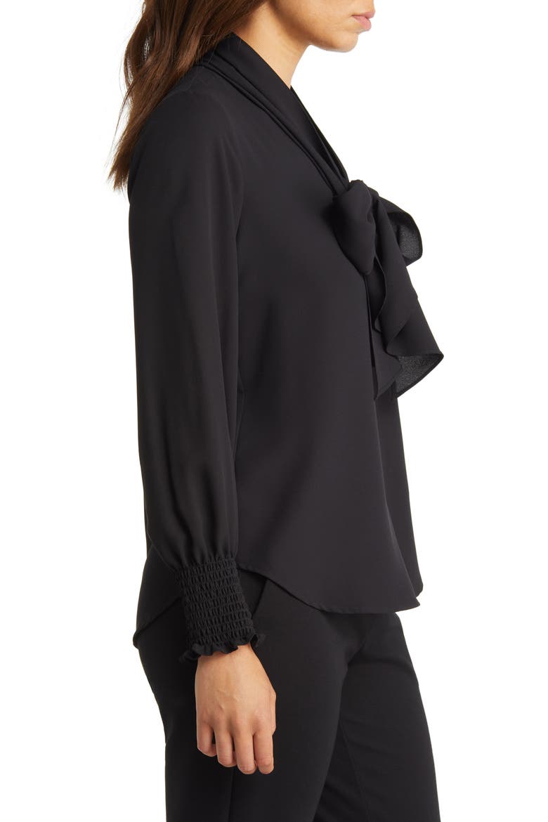Smocked Cuff Bow Blouse, Alternate, color, ANNE BLACK