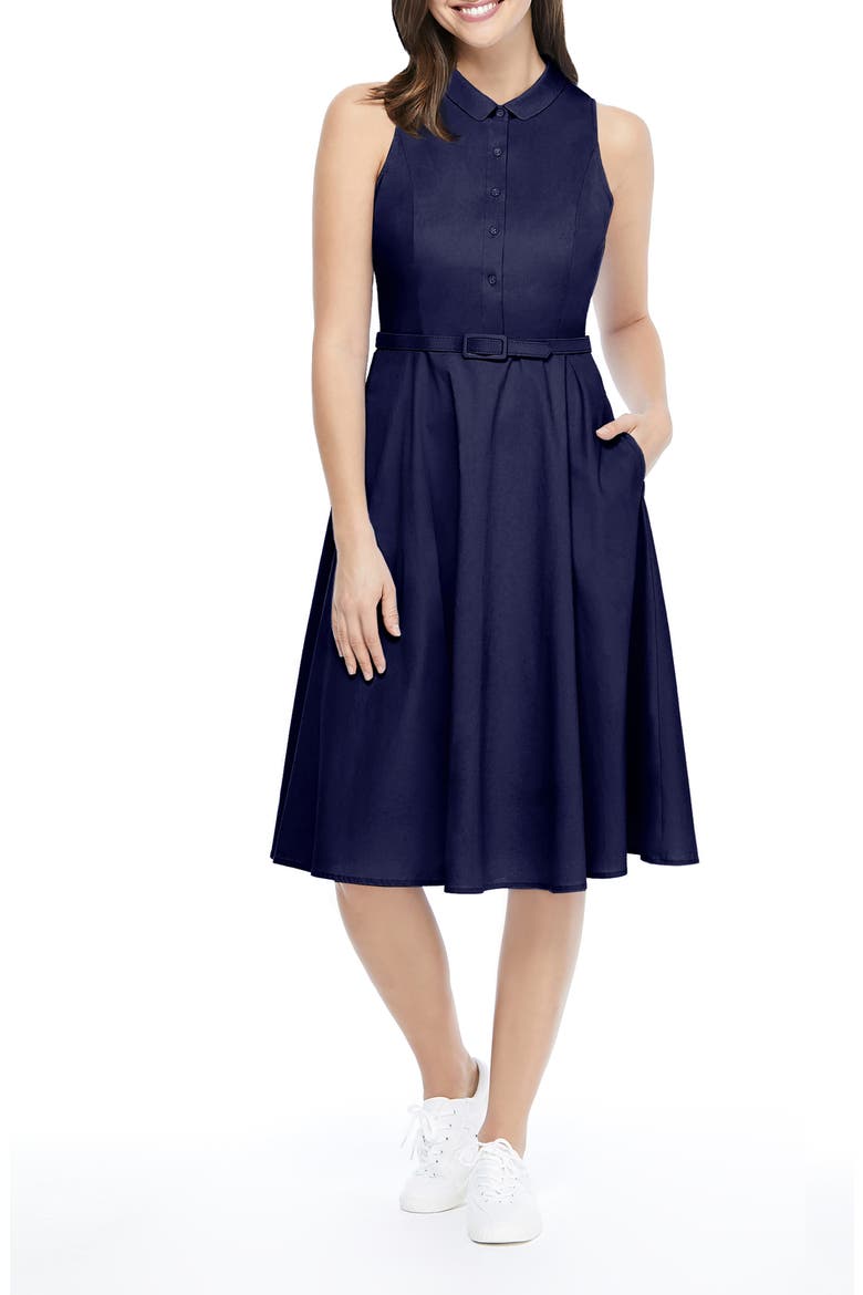 Rose Sleeveless Stretch Cotton Poplin Shirtdress, Alternate, color, NAVY