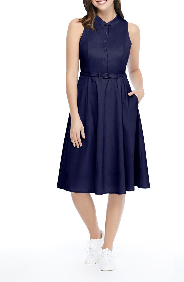 Gal Meets Glam Collection Rose Sleeveless Stretch Cotton Poplin Shirtdress, Alternate, color, 