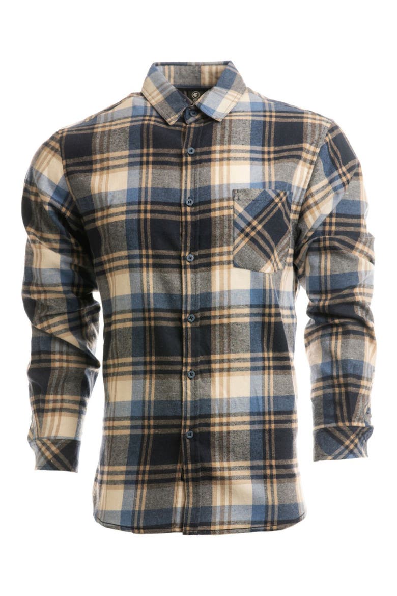 Plaid Flannel Shirt, Main, color, BLUE/ ECRU