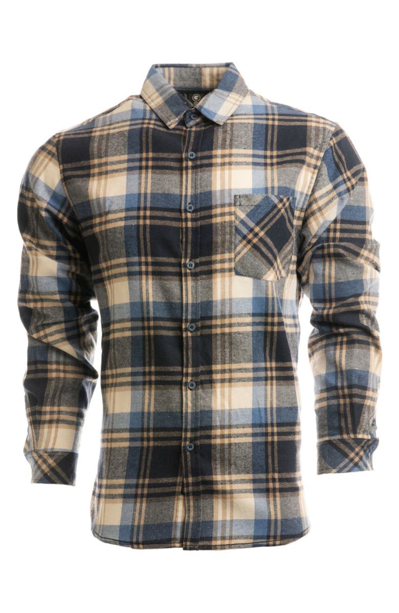 BURNSIDE Plaid Flannel Shirt, Main, color, Blue/ Ecru
