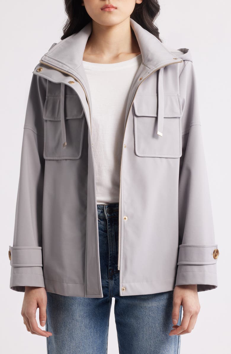 BCBG Max Azria Water Resistant Hooded Jacket, Alternate, color, Stone