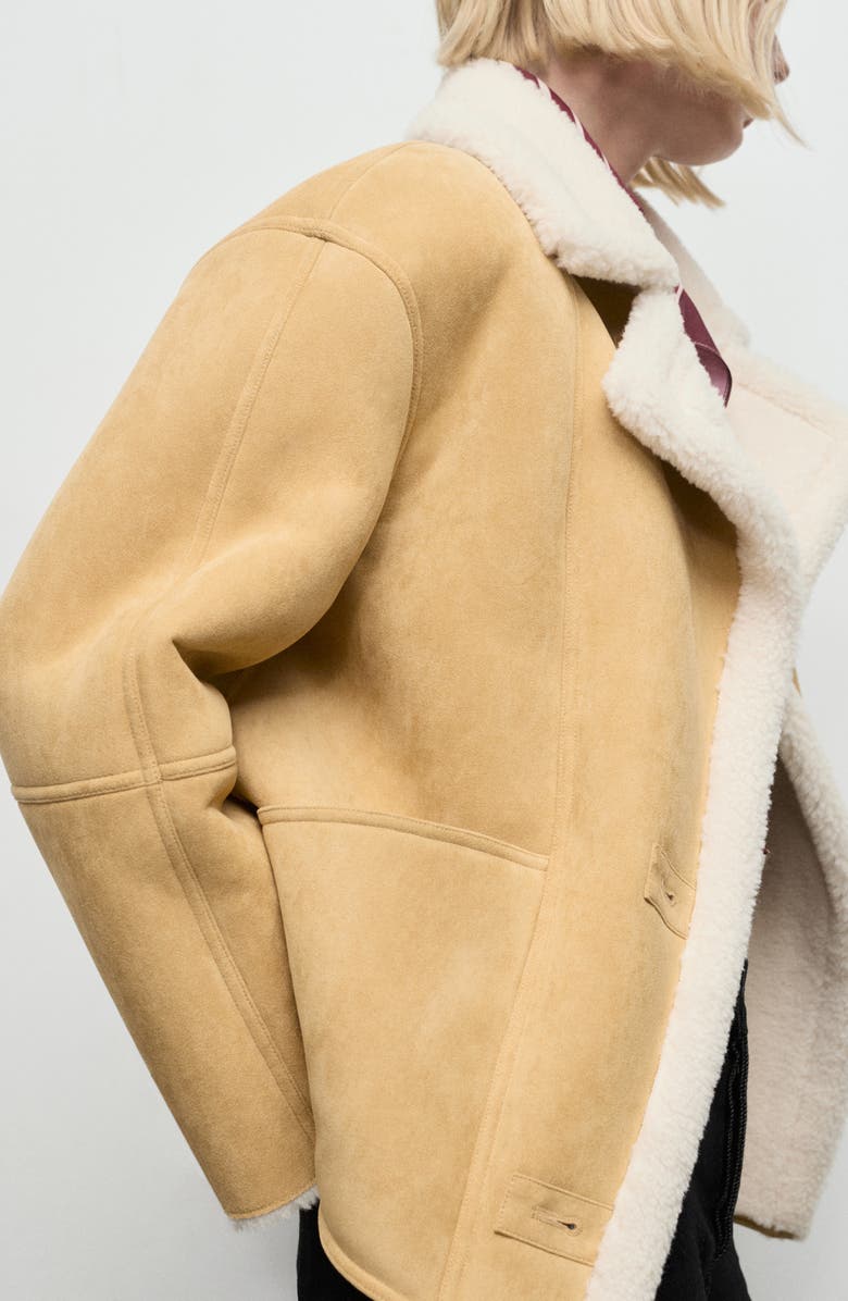 MANGO Faux Shearling Coat, Alternate, color, Medium Brown