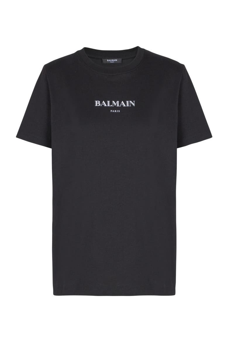 T-Shirt with Balmain Print, Alternate, color, black