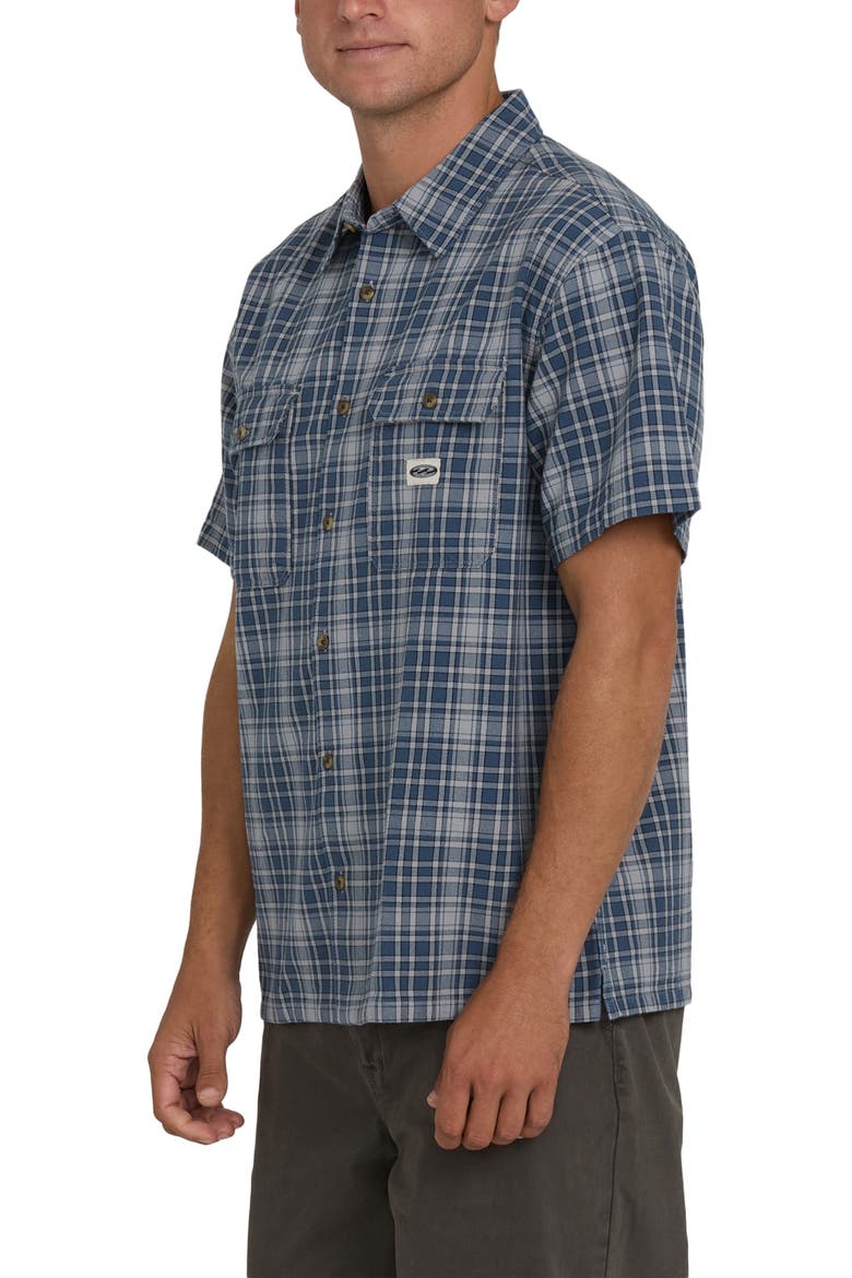 Bad Dog Plaid Short Sleeve Cotton Button-Up Shirt, Alternate, color, DARK DENIM