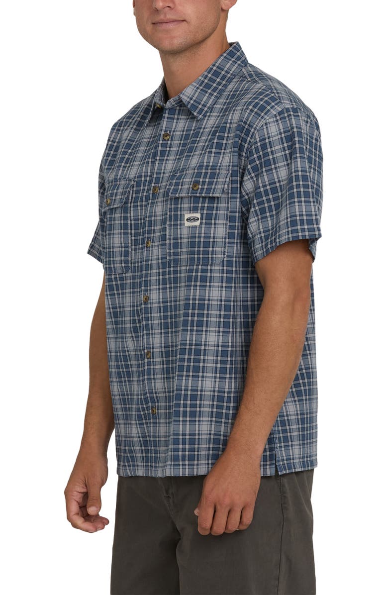 Billabong Bad Dog Plaid Short Sleeve Cotton Button-Up Shirt, Alternate, color, Dark Denim