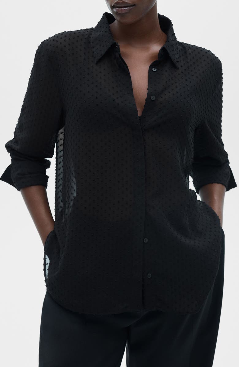 MANGO Plumeti Clip Dot Button-Up Shirt, Alternate, color, Black