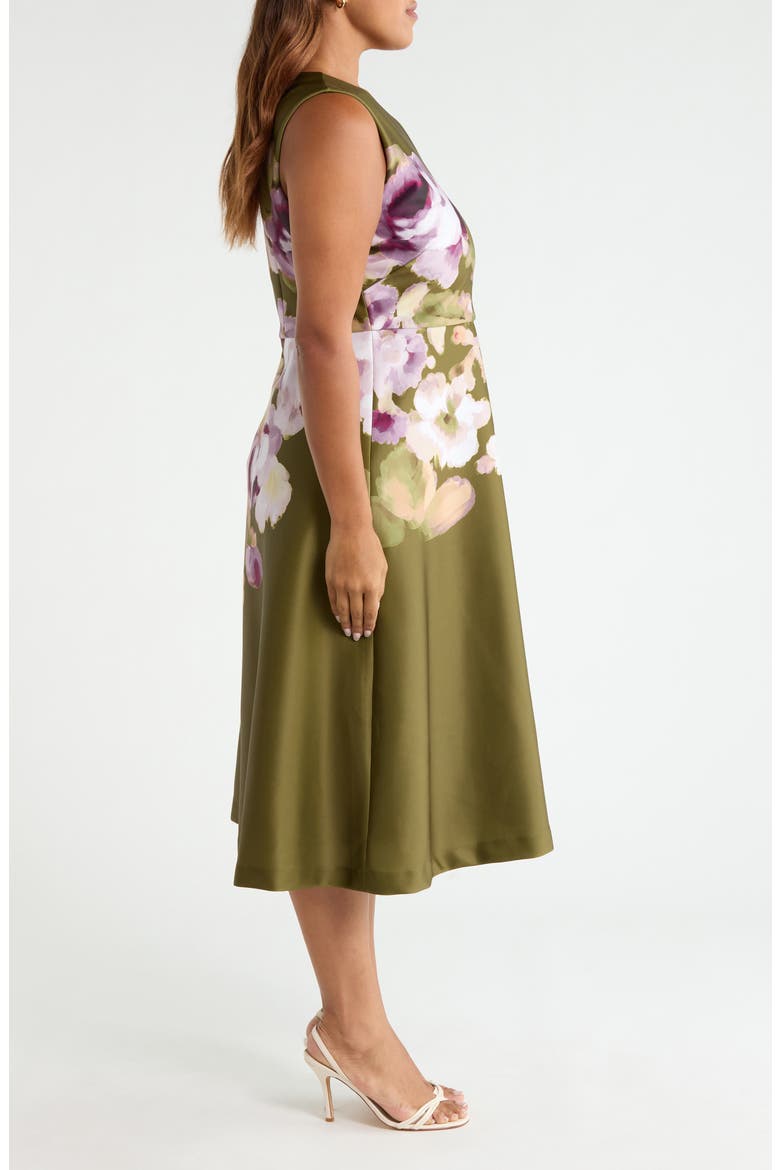 Placed Floral Sleeveless Satin Midi Dress, Alternate, color, IVY MULTI