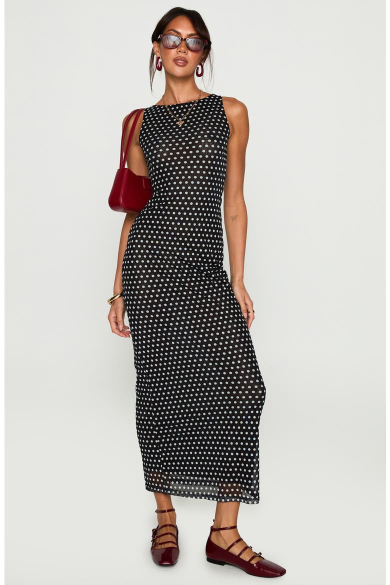 Top of Mind Polka Dot Mesh Maxi Dress, Alternate, color, BLACK