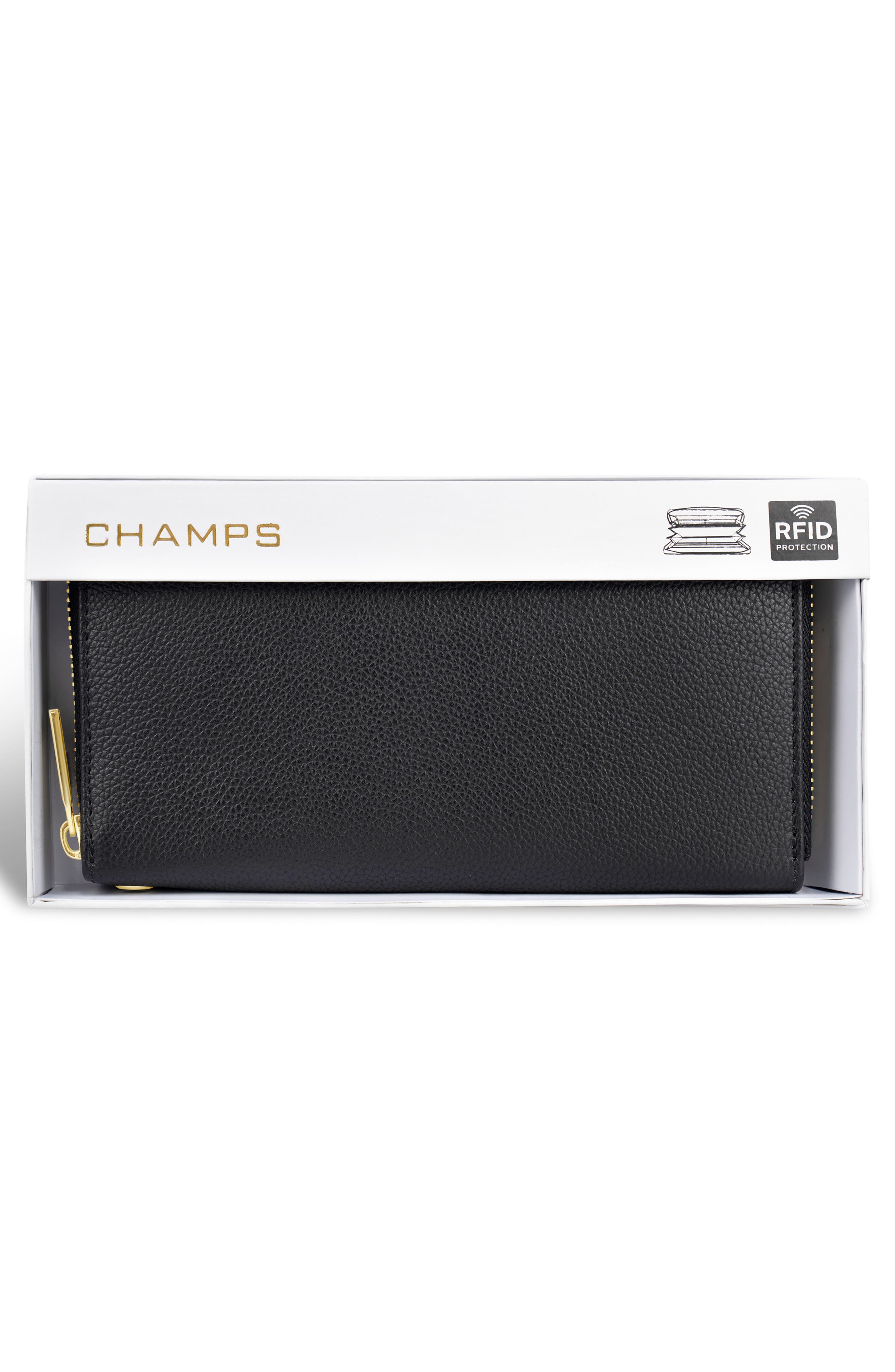 Leather Zip Around Clutch, Alternate, color, BLACK