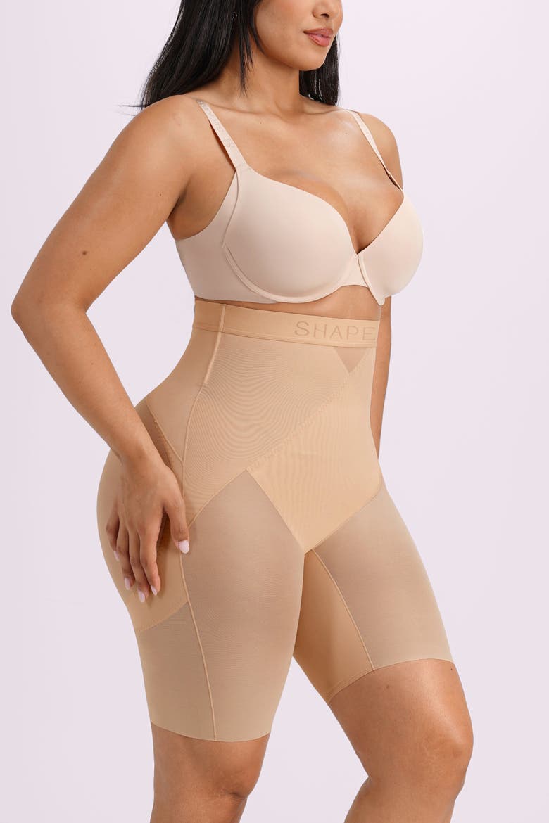Mesh High Waist Compression Shorts, Alternate, color, Beige