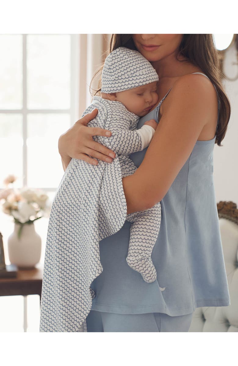 Petite Plume Welcome Home Cotton Footie, Hat & Blanket Set, Alternate, color, Blue
