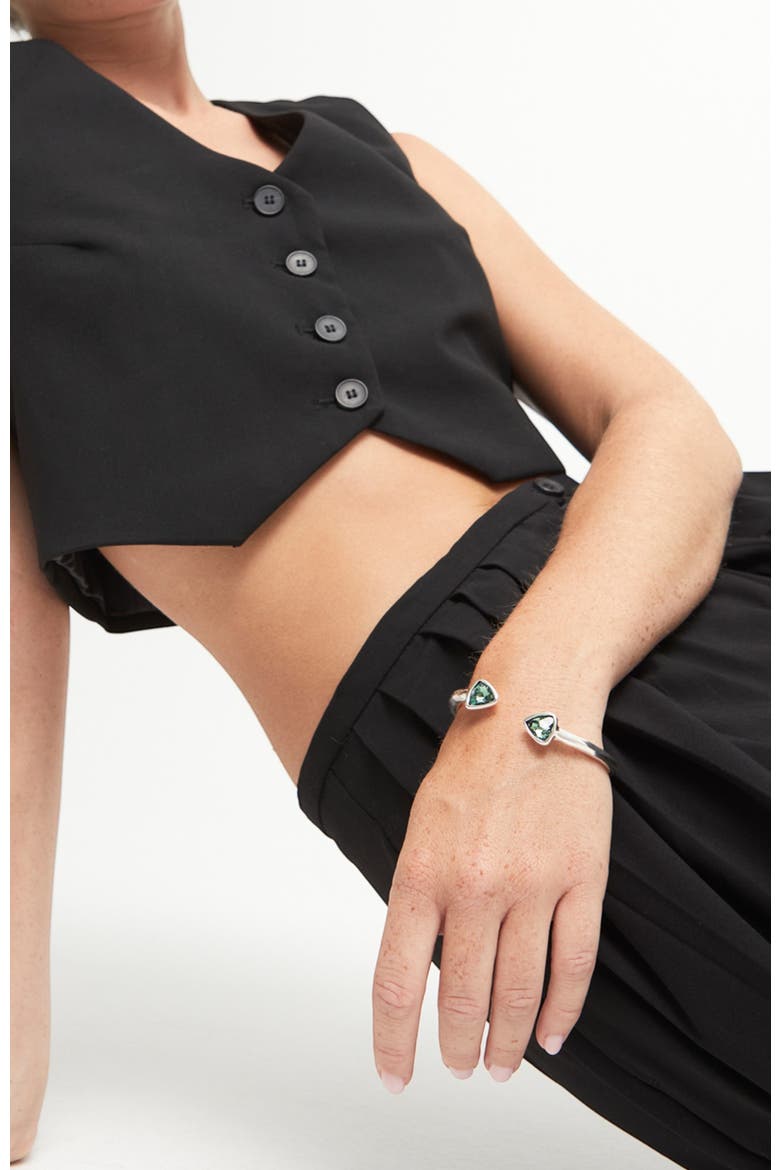 Green Duo Crystal Cuff, Alternate, color, Silver