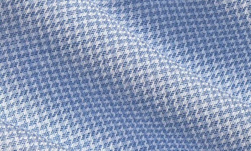 David Donahue Trim Fit Blue Micro Houndstooth Cotton & Cashmere Dobby Dress Shirt In Blue