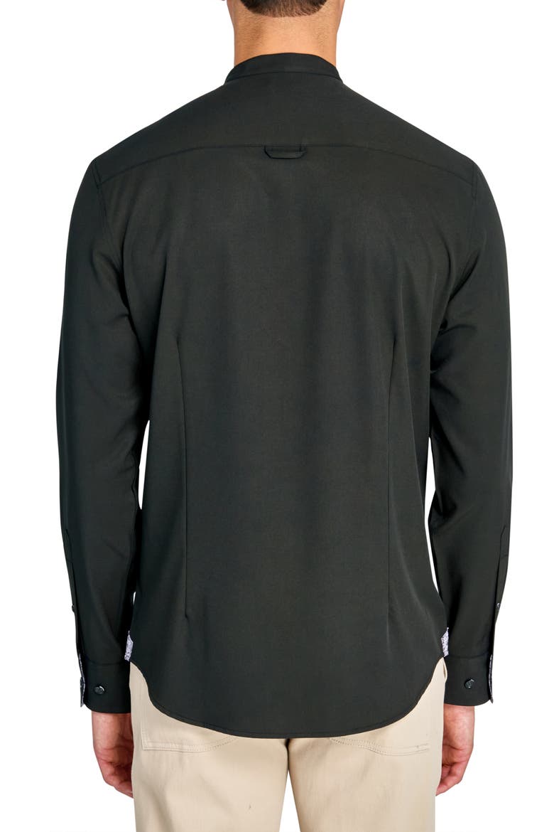 Solid Recycled 4-Way Stretch Performance Stand Collar Shirt, Alternate, color, BLACK