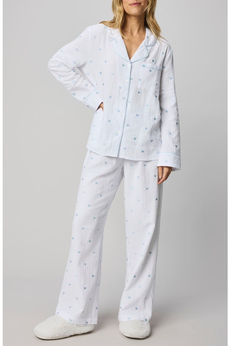 Lottie Love Cotton Gauze Pajamas, Main, color, WHITE/ SEA BREEZE