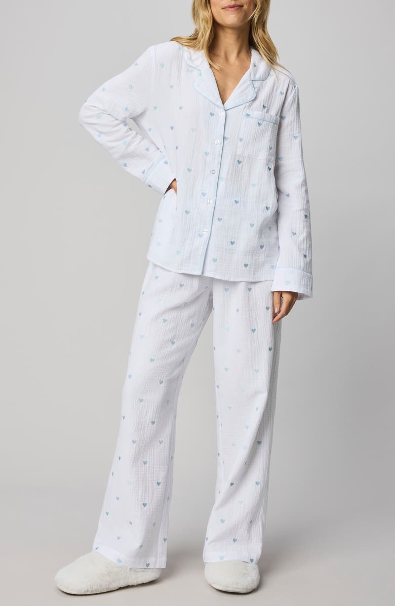 Splendid Lottie Love Cotton Gauze Pajamas, Main, color, White/ Sea Breeze