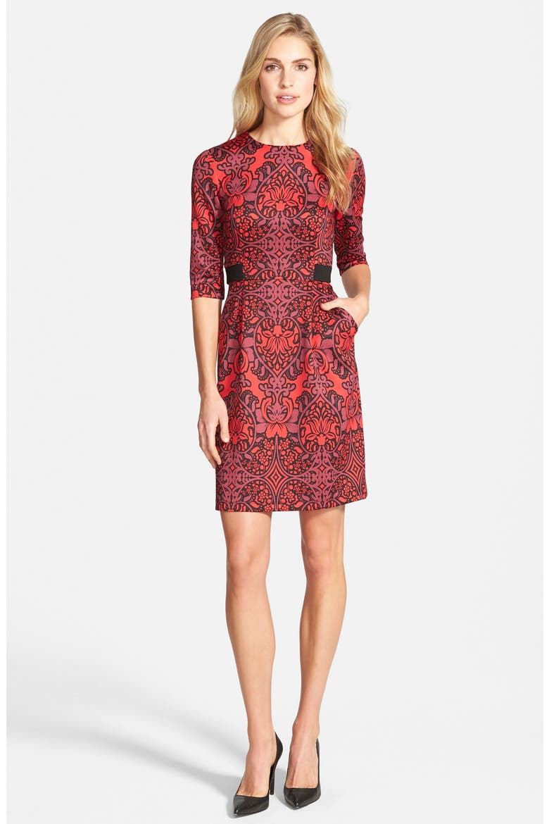 Print Scuba Fit & Flare Dress, Alternate, color, BLACK/ RED