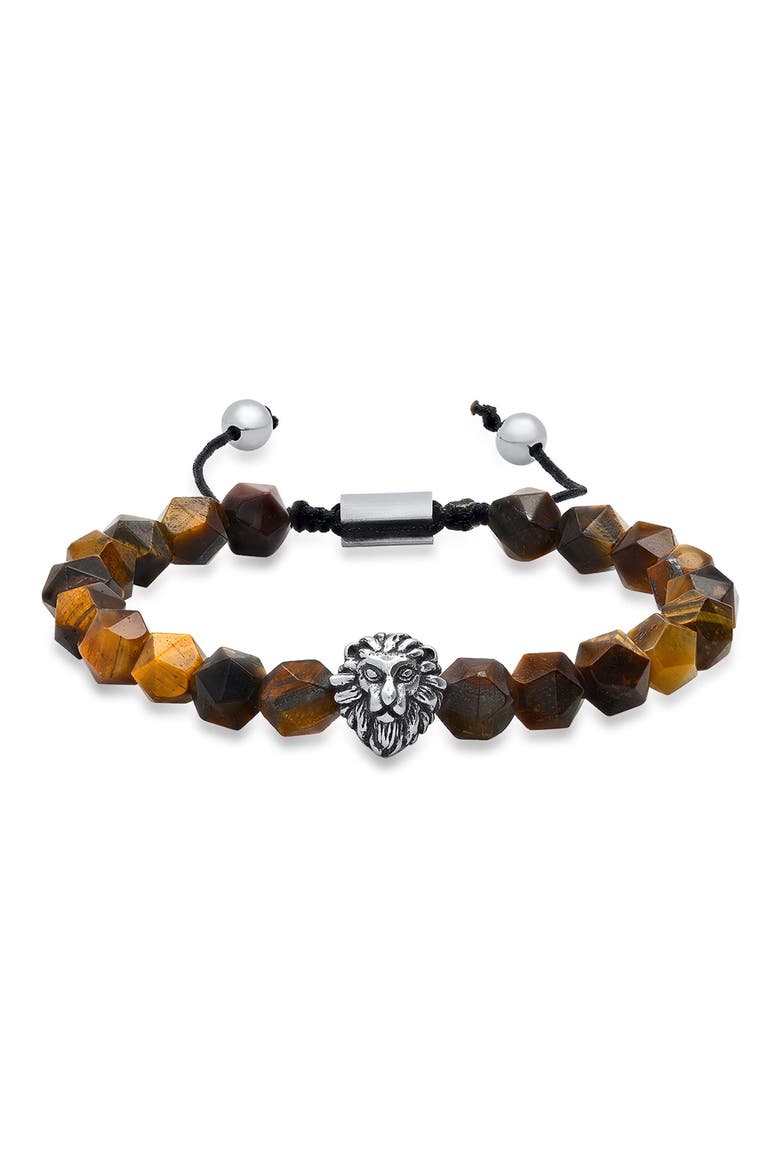Men's Lion Tiger's-Eye Bead Bracelet, Main, color, BROWN