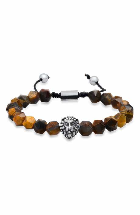Men's Lion Tiger's-Eye Bead Bracelet