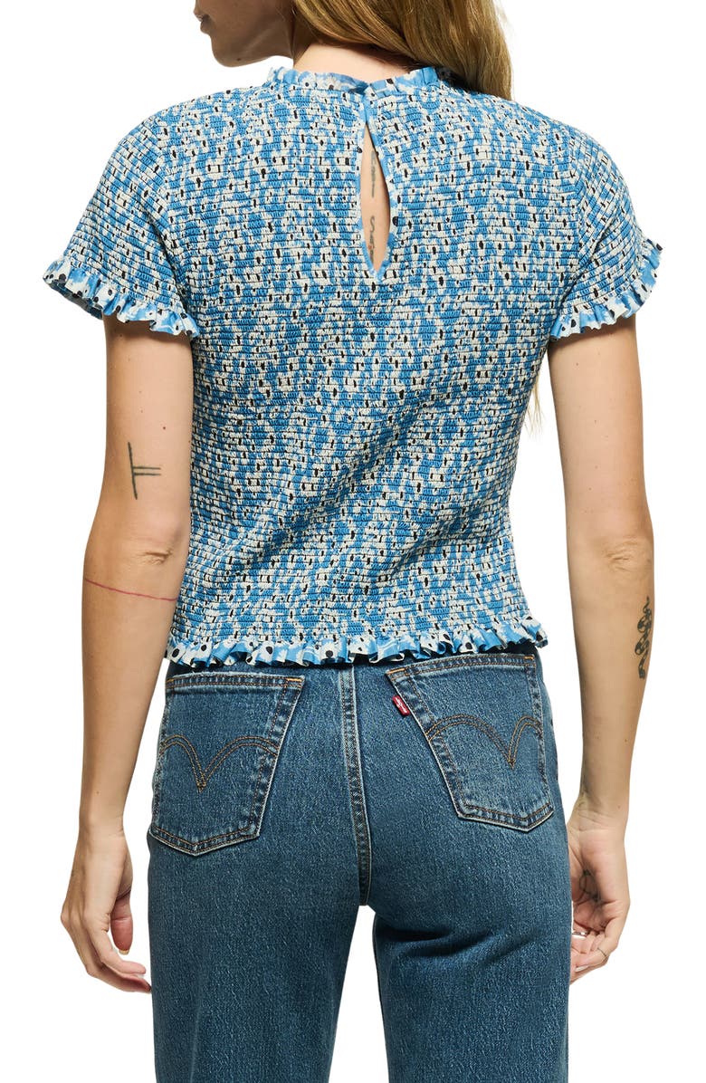 Nation LTD Evie Floral Smocked Pima Cotton Top, Alternate, color, Blue Hazy Daisy