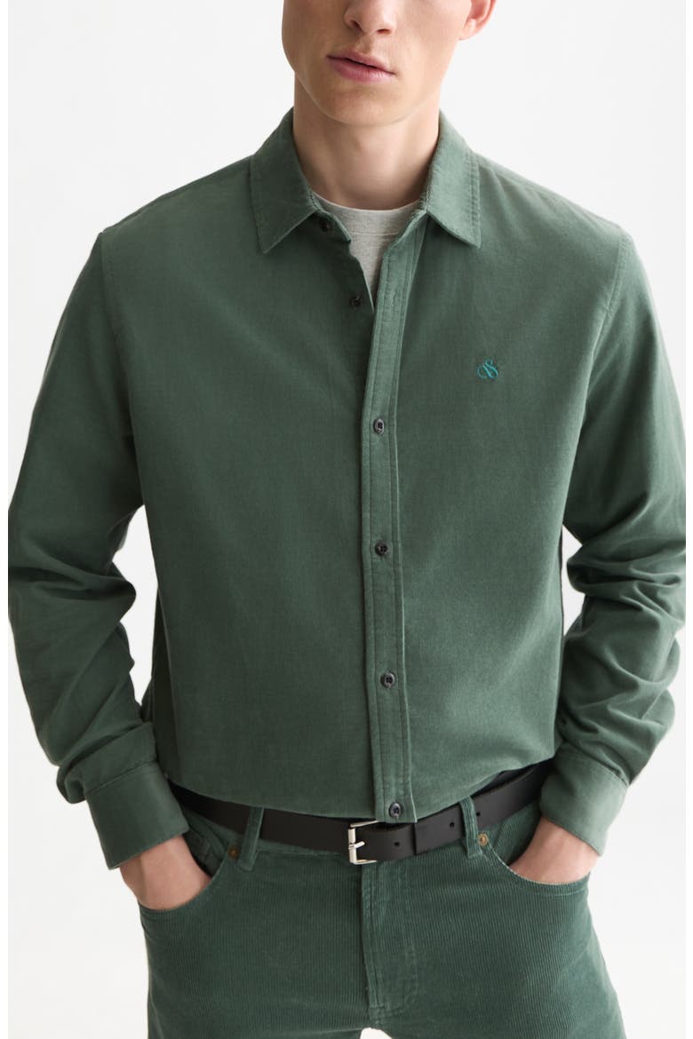 Regular Fit Corduroy Button Up Shirt, Main, color, DARK FOREST