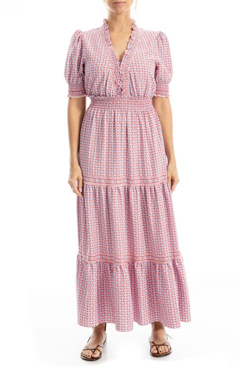 Floral Short Sleeve Tiered Maxi Dress