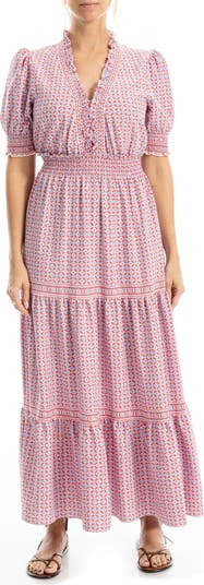 MAX STUDIO Floral Short Sleeve Tiered Maxi Dress | Nordstromrack