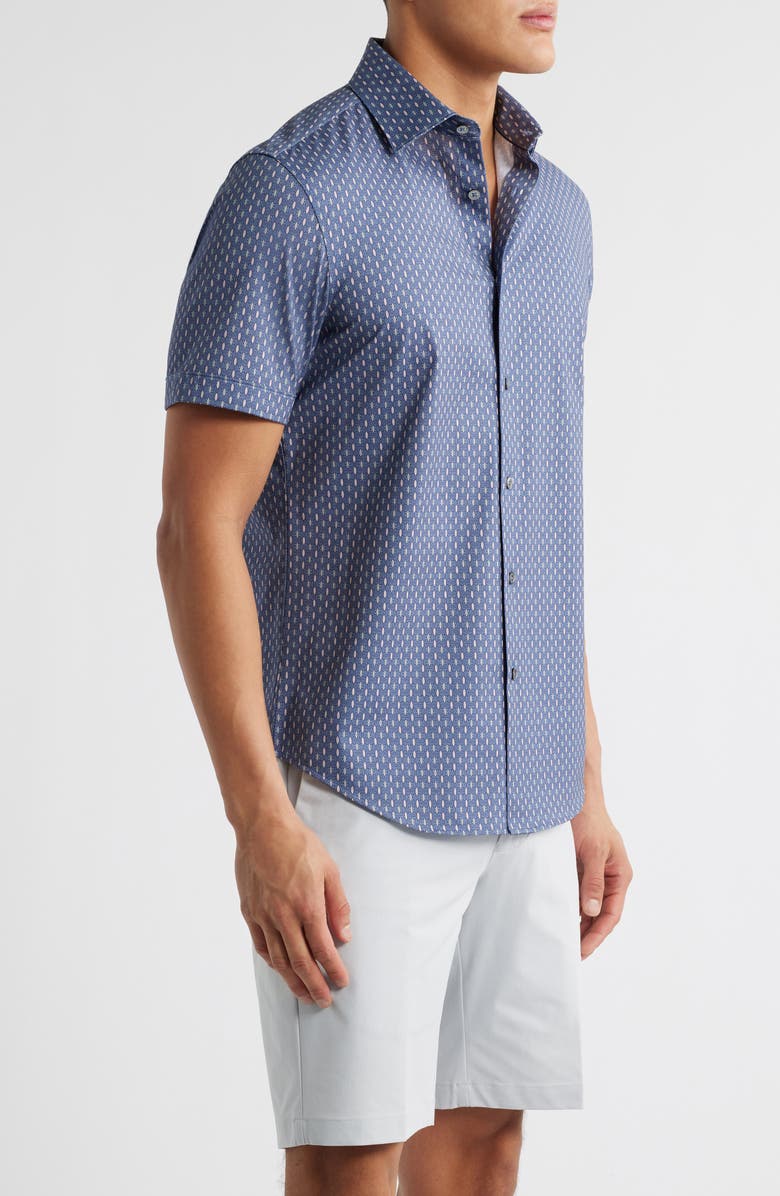 Bugatchi Miles OoohCotton<sup>®</sup> Geometric Print Short Sleeve Button-Up Shirt, Alternate, color, 