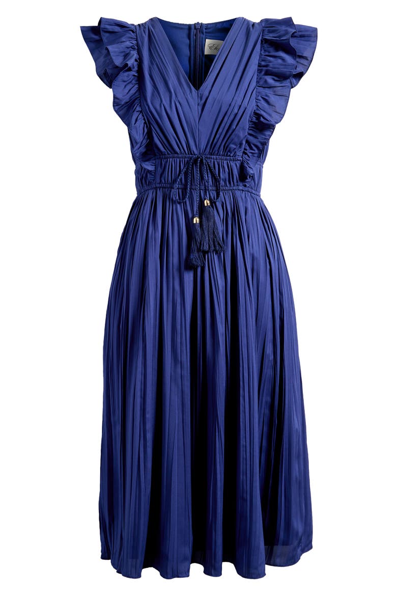 Ruffle Trim Pleat Dress, Alternate, color, NAVY