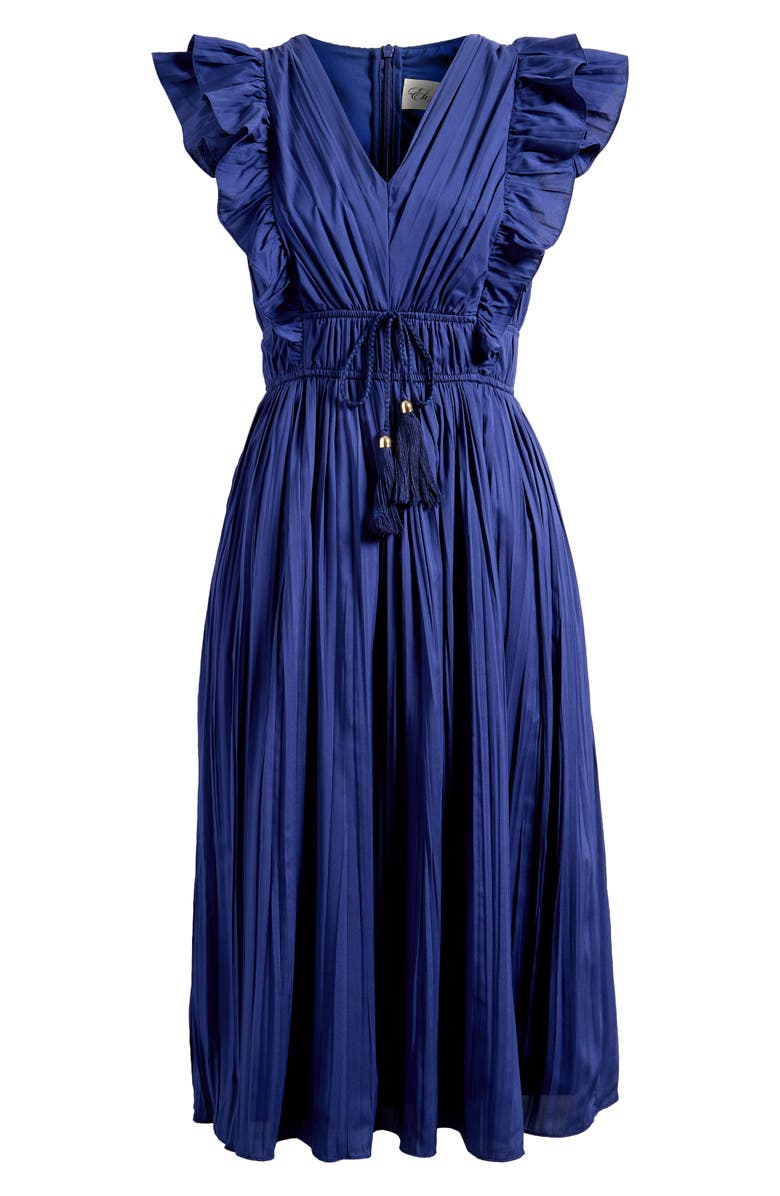 Eliza J Ruffle Trim Pleat Dress, Alternate, color, Navy