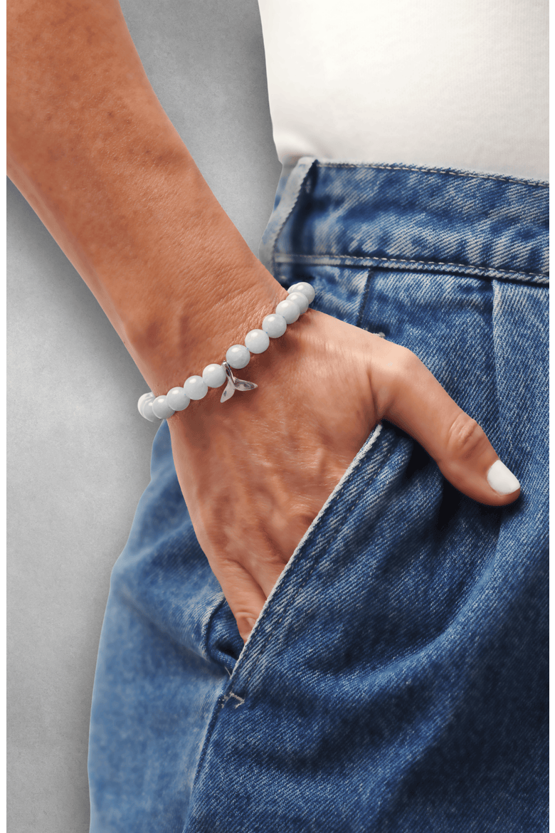 Women's Gemstone & Sterling Silver "Whale Tail" Bead Bracelet, Alternate, color, Silver