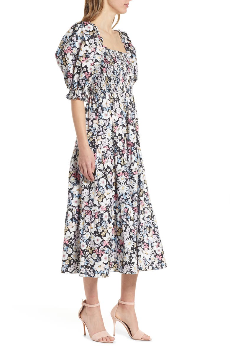 Rachel Parcell Smocked Puff Sleeve Midi Dress, Alternate, color, 