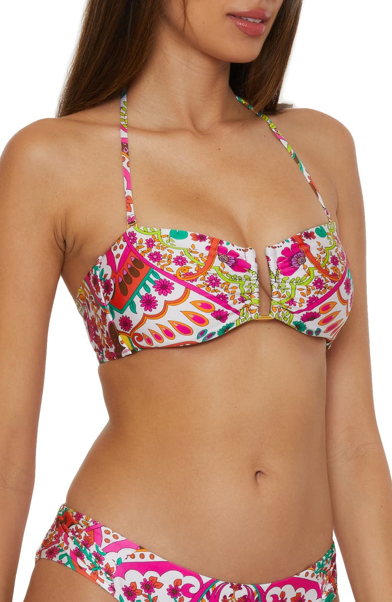 Trina Turk Hawaiian Bandeau Bikini Top, Alternate, color, Pink Multi