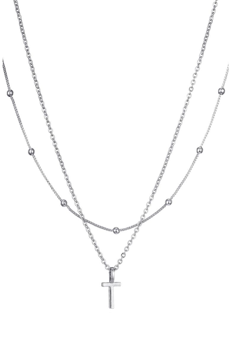Initial Pendant Layered Chain Necklace, Main, color, SILVER-T