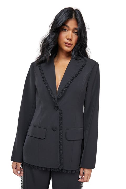 Oversized Lace Frill Trim Blazer