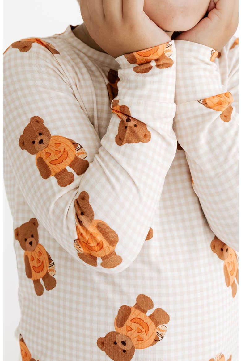 Gingham Little Boo Bear Two Piece Pajama Set, Alternate, color, Tan / Cream