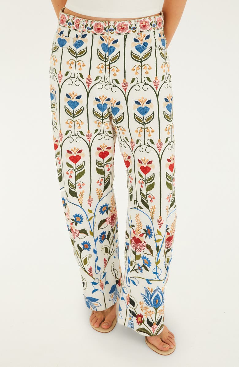 FARM Rio Fraga Print Belted Tapered Pants, Main, color, Off-White