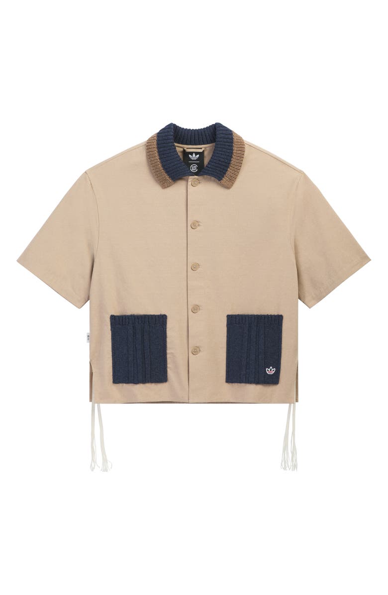 adidas Originals x CLOT Short Sleeve Cotton Button-Up Utility Shirt, Alternate, color, Warm Sandstone