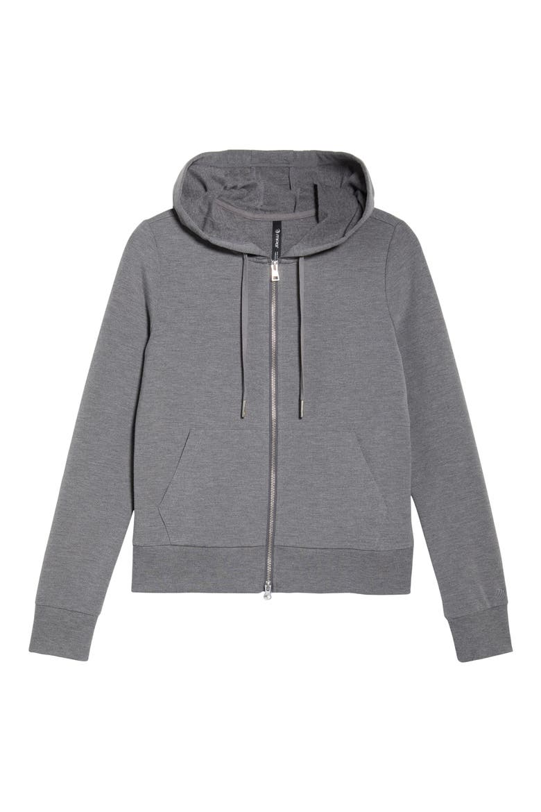 Slim Fit Cozy Recycled Polyester Blend Fleece Full Zip Hoodie, Alternate, color, HEATHER STEEL GREY