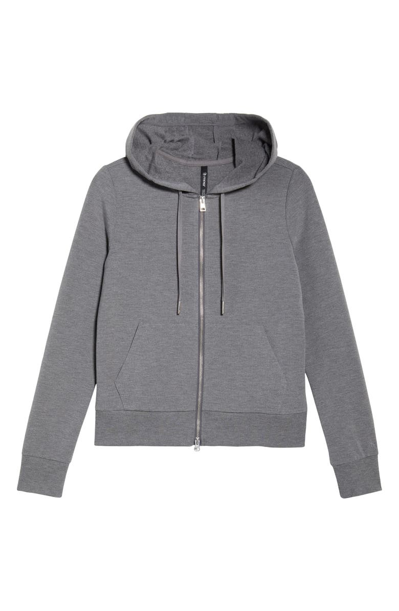 MPG Slim Fit Cozy Recycled Polyester Blend Fleece Full Zip Hoodie, Alternate, color, Heather Steel Grey