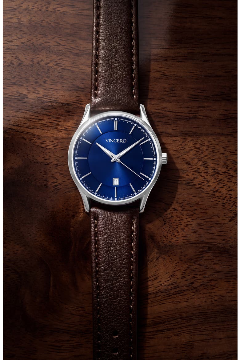 The Kairos Leather Strap Watch, 38mm, Alternate, color, BLUE