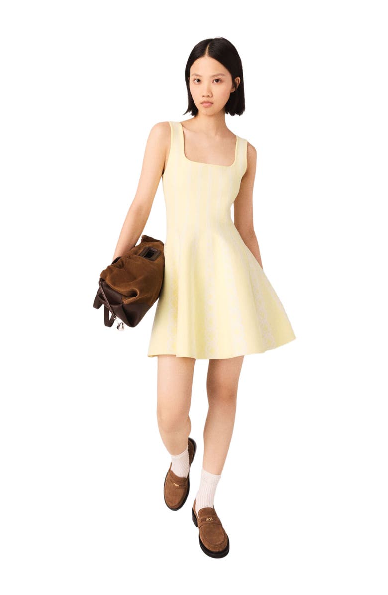 maje Jacquard knit short dress, Alternate, color, Pale Yellow