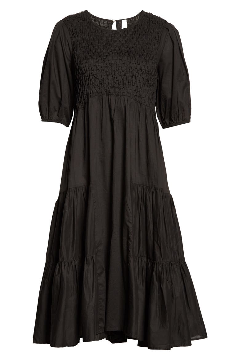 Vallarta Smocked Cotton Tiered Dress, Alternate, color, BLACK
