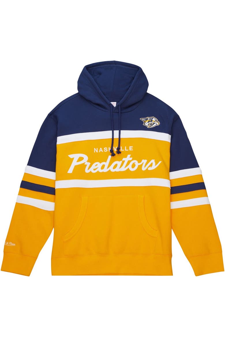 Men's Mitchell & Ness Gold/Navy Nashville Predators Head Coach Pullover Hoodie, Alternate, color, Gold